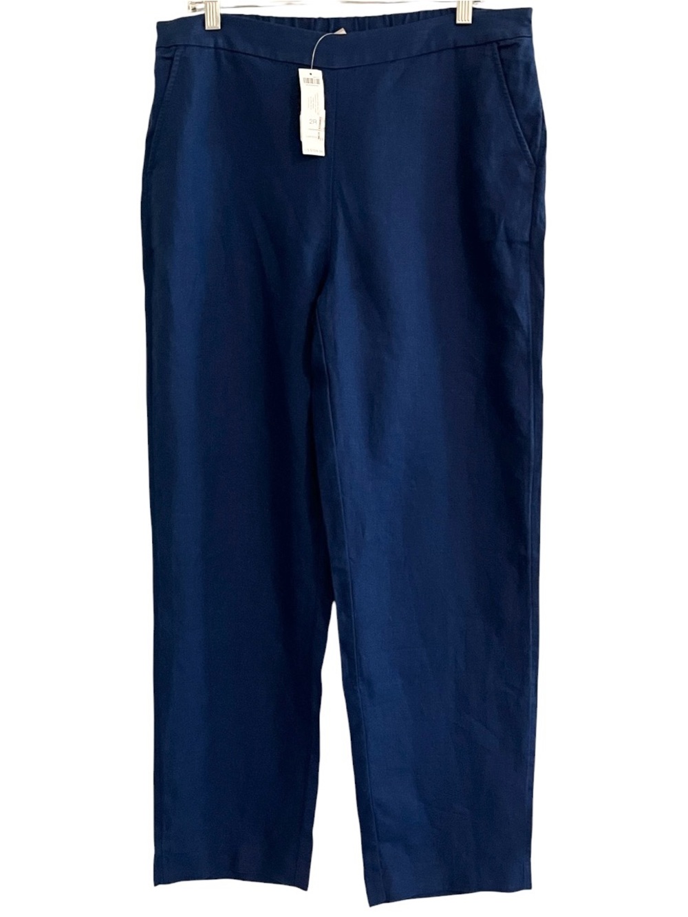 NWT Chicos Linen Elastic Waist Pull-On Straight Leg Pant in Eclipse Blue 2R (Lg)